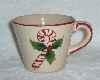 Vintage Candy Cane Christmas Xmas Holly Eggnog Cocoa Coffee Tea Mug 
