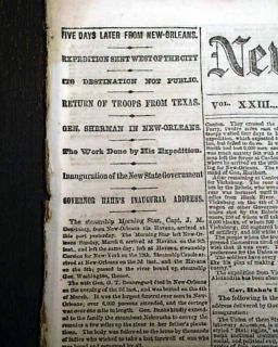 1864 Civil War Newspaper WILLIAM T. SHERMAN New Orleans LA   TEXAS 