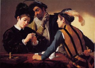 The Cardsharps Game Cards Caravaggio Repro Paper Canvas