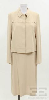 Calvin Klein Collection Beige Wool 2 PC Button Front Jacket Skirt Suit 