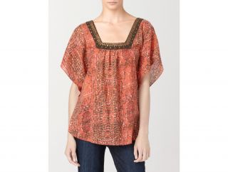 Calvin Klein Womens Petites Embellished Abstract Print Flutter Sleeve 