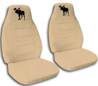 Cute Set of Tan Car Seat Covers with Moose Design