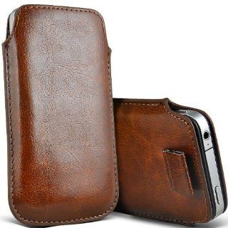 Brown Pull Tab Leather Pouch Case Skin Cover for Doro Phone Easy 610 