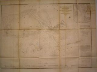 Key West Harbor Florida 1855 huge antique folio nautical chart map