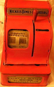 Uncle Sams 3 Coin Register Bank c1950s Red for Repair or Parts Only 