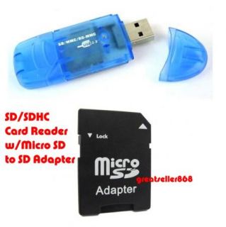 USB2 0 SDHC Card Reader w Micro SD SDHC to SD Adapter