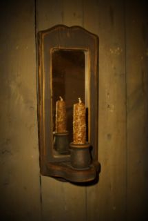   Gathering Wood Wall Mirror Candle Sconce~1 Spice Rolled Candle Nubby