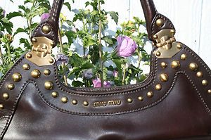 MIU MIU by Prada Studded Hinge Handle Bag in Brown Excellent Condition 