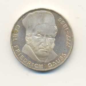 Germany Carl Friedrich Gauss Silver 5 Mark 1977 UNC