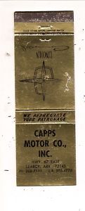 Capps Motor Co Inc Lincoln Hwy 67 Searcy AR Matchbook