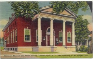 Canandaigua NY Historical Museum Wood Library Linen Postcard New York 