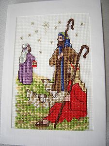 Finished Completed Cross Stitch Greeting Card Landscape of Christmas