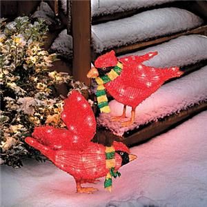 Set of 2 Christmas Lighted Cardinals Birds Outdoor Yard Art Holiday 