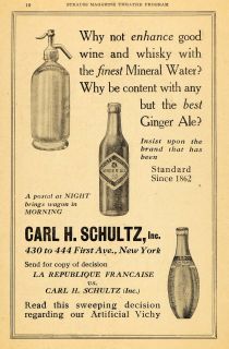 1917 Ad Carl Schultz Ginger Ale Mineral Water France   ORIGINAL 