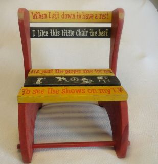 VTG Retro Toy 1950s Antique Wooden Wood Childs TV Red Painted Chair 