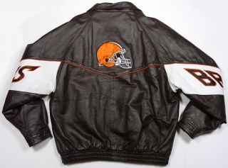 Vintage 90s Cleveland Browns Pro Player Football Leather Jacket XL 
