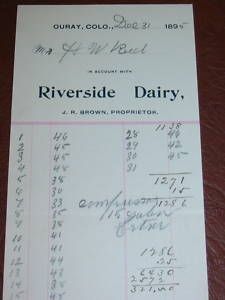 OURAY Colorado Riverside Dairy Billhead 1895 Caroline