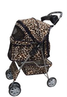 Leopard Skin 4 Wheels Pet Dog Cat Stroller w Raincover