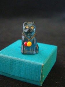   Blue GLASS Cat, Bead Collar, Cracker Jack, PERFUME BOTTLE Decoration