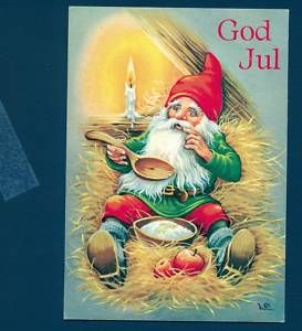 B7306 Swedish Postcard Carlsson Gnome God Jul Apple
