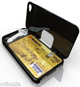   iPhone 4 4S Case Wallet Fits Credit Cards Cash Key Color Black
