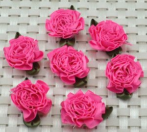 10Pcs satin ribbon Carnation Flower Appliques craft Wedding decoration 