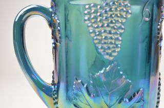 Indiana Carnival Glass Blue Pitcher Eight Glasses Grapes Leaves 