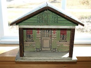    LITHOGRAPH WOOD MINIATURE HOUSE FRONT HINGED TO OPEN CONVERSE CASS