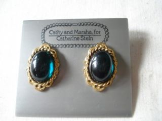 Vintage Cathy and Marsha for Catherine Stein Green Cabachon Pierced 