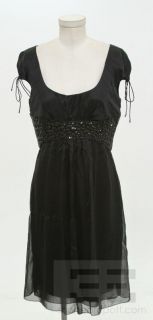 Carolina Herrera Black Jeweled Tie Short Sleeve Dress Size 10