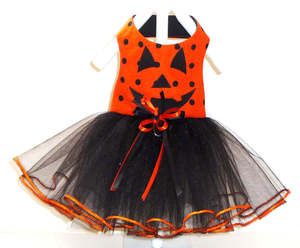 Dog Clothes Custom Halloween Pumpkin Face Tulle Harness Dress