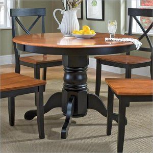 Home Styles Round Pedestal Casual Black & Cottage Oak Finish Dining 