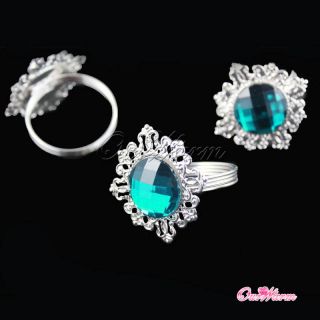 100 Teal Blue Diamond Gem Napkin Ring Serviette Holder Wedding Favor 