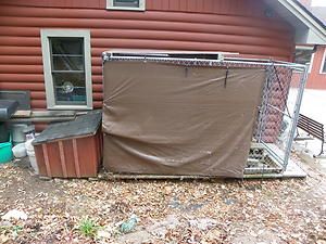    Kennel with attached dog house Cedar Floor Insulated Dog House Large