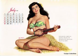   Esquire Pin Up Girl Calendar Page July 1951 Al Moore Unused