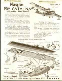 PBY Catalina Monogram Model Kit Instructions 60s