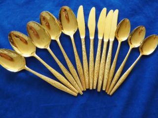 Carlyle Golden Bouquet Gold Electroplated 5 Dinner Spoon 5 Knife 3 