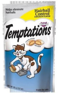 Features of Whiskas Temptations Cat Treats Essentials Hairball Control 