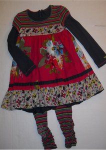 Catimini Striped Floral Dress Legging Set Size 8 PM