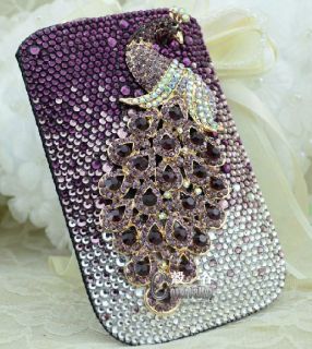   rhinestone purple peacock mobile phone iphone pouch case cover l5