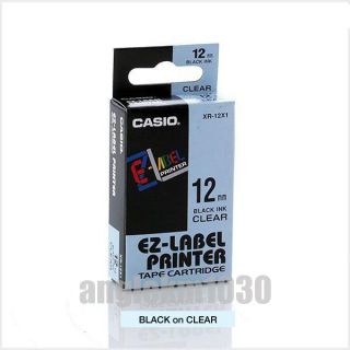   12x1 12mm Black Ink Clear Tape Label EZ Label Printer Tape New