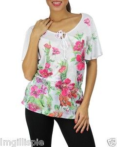 Womens Dress Barn White Short Sleeve Career Casual Floral Top Blouse 