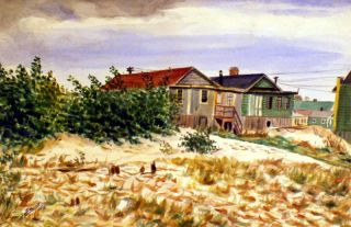 Saul Kovner Beach Landscape Signed Watercolor Art 1930s