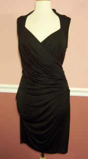Catherine Malandrino Ruched Cap Sleeve Silk Blend Black Dress Size 