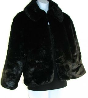 Cejon Womens Black Faux Fur Beaver Bolero Jacket Winter Coat Size 