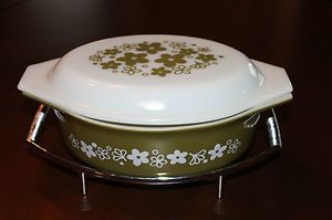 Vintage Pyrex Oval Casserole Dish w Lid Stand Spring Blossom 1 Pattern 
