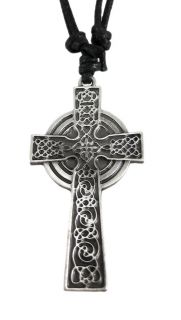   solid pewter pendant features a highly detailed celtic cross the