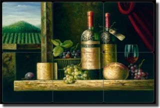 Ching Wine Grapes Kitchen Tumbled Marble Tile Mural Art