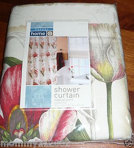 Casual Home Tropical Print Shower Curtain Birds of Paradise Ivory Red 