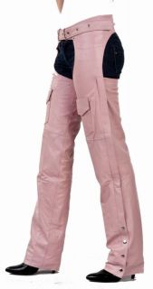 pink leather chaps covered zipper wind flap mesh lining